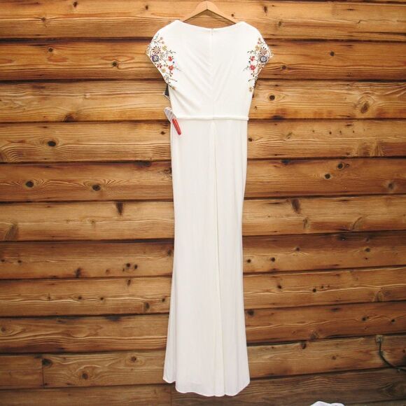 Mac Duggal 55709 Womens White Embellished Sleeve Jersey Wrap Gown - Picture 14 of 16